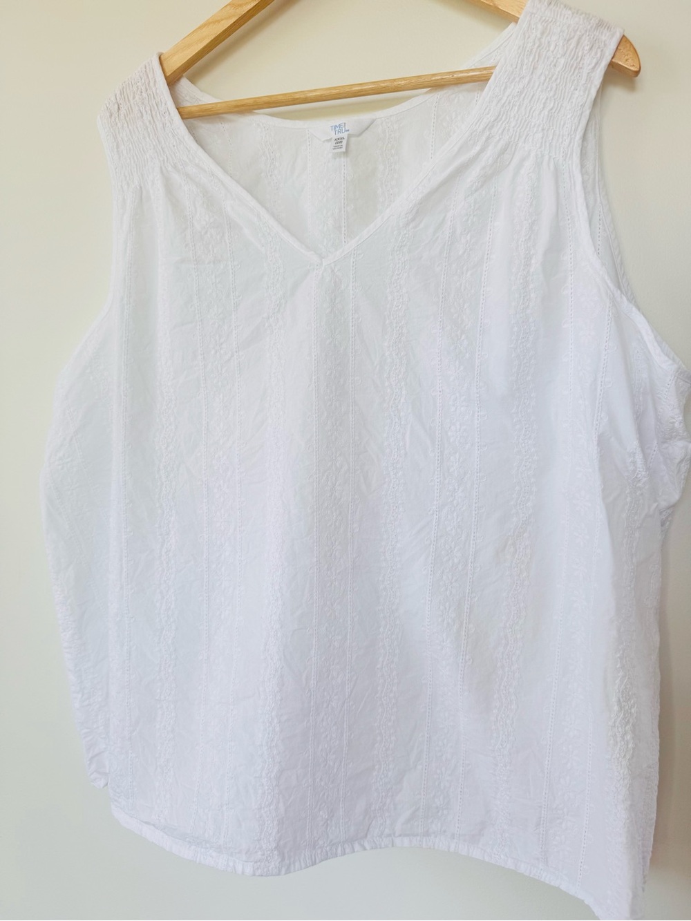 Time and Tru White Embroidered Cotton Tank Top Women’s 3X 22 Boho